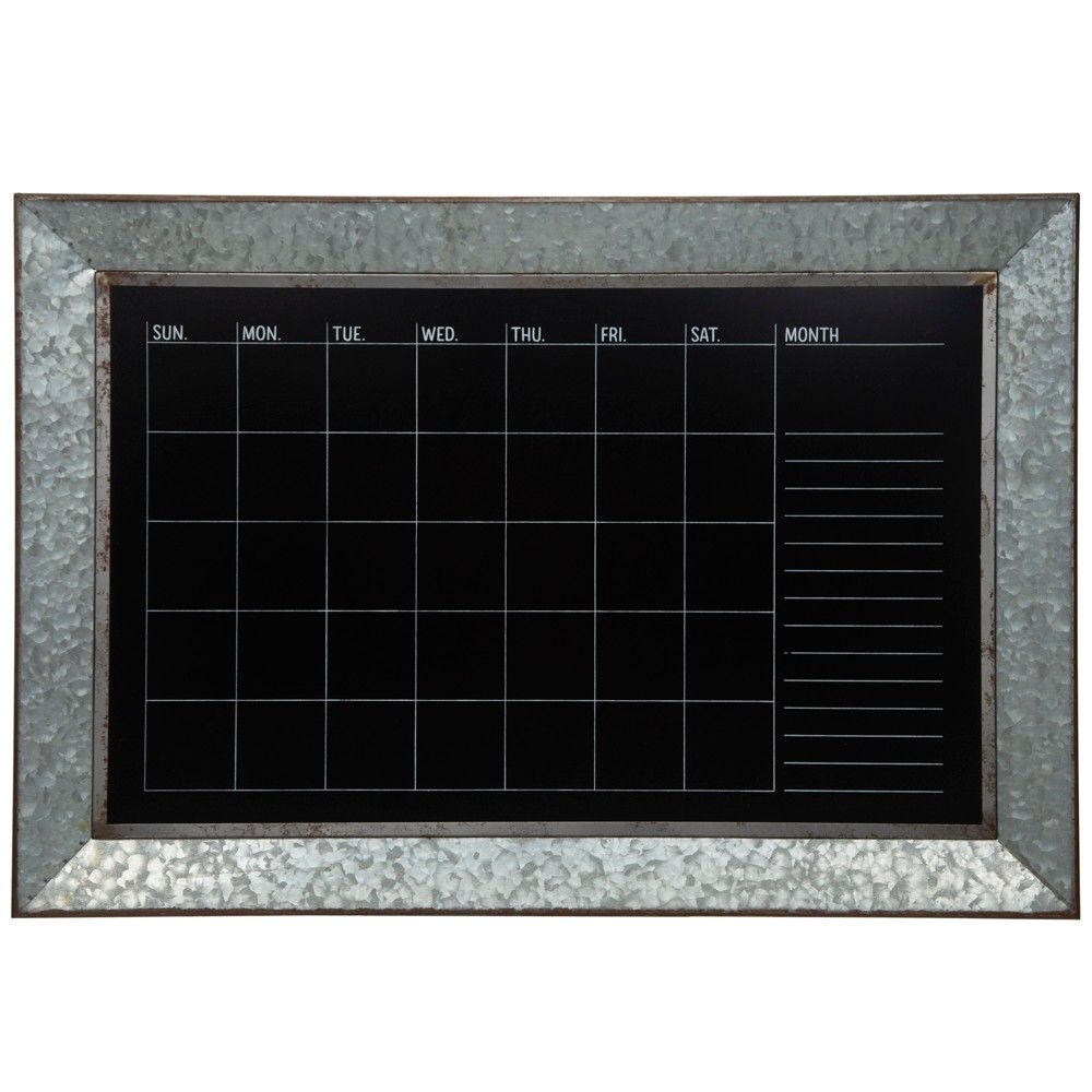 24""x30"" Rustic Galvanized Metal Framed Wall Mount Chalkboard Calendar Silver - Gallery Solutions | Target