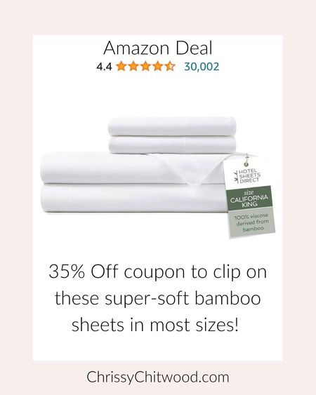 Amazon Deal: 35% Off coupon to clip on these super-soft bamboo sheets in most sizes! We love ours and recently bought a second set! 

We have the California King set and this is a huge savings from when we bought our first set.

Amazon find, favorite finds, bedroom, home fav

#LTKsalealert #LTKhome #LTKfindsunder50