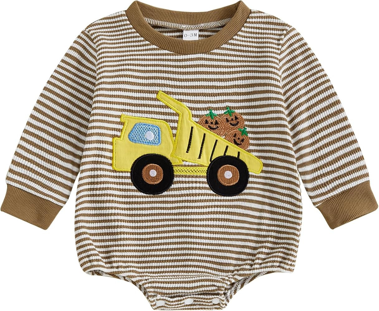 Infant Baby Halloween Outfits Waffle Knit Ghost Pumpkin Truck Bubble Romper | Amazon (US)