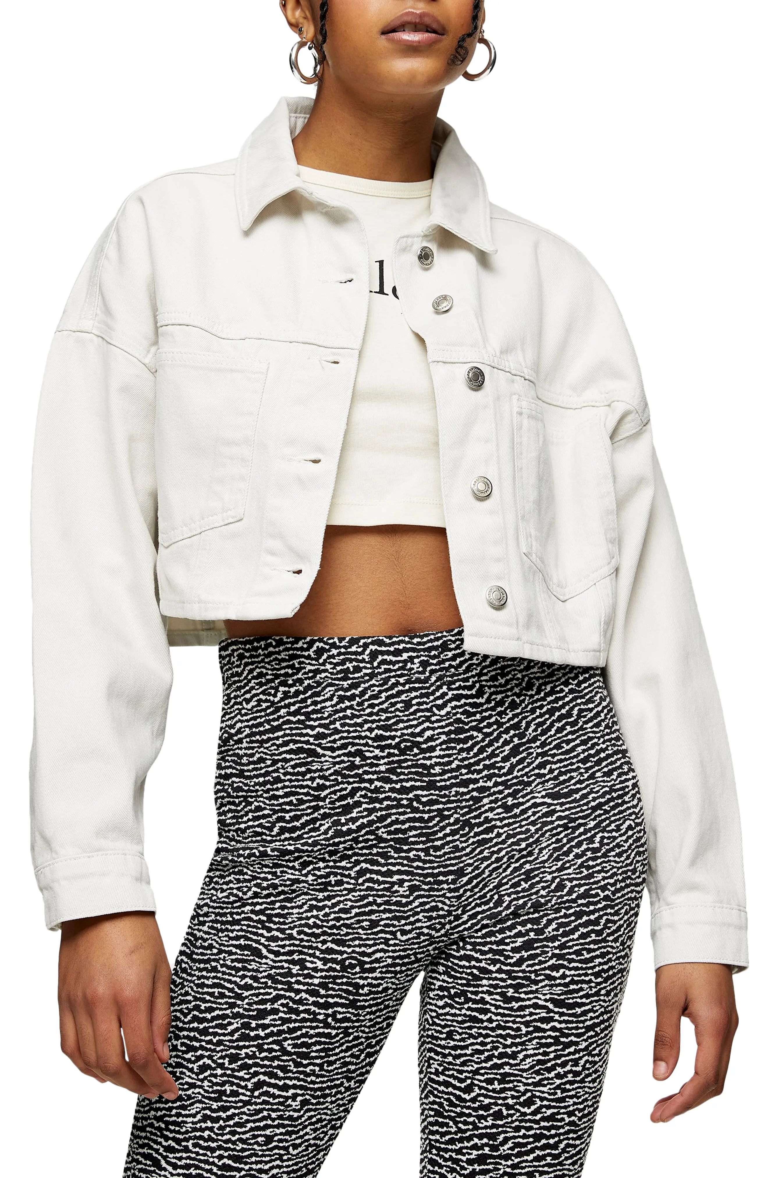 Women's Topshop Crop Denim Jacket, Size 14 US - White | Nordstrom
