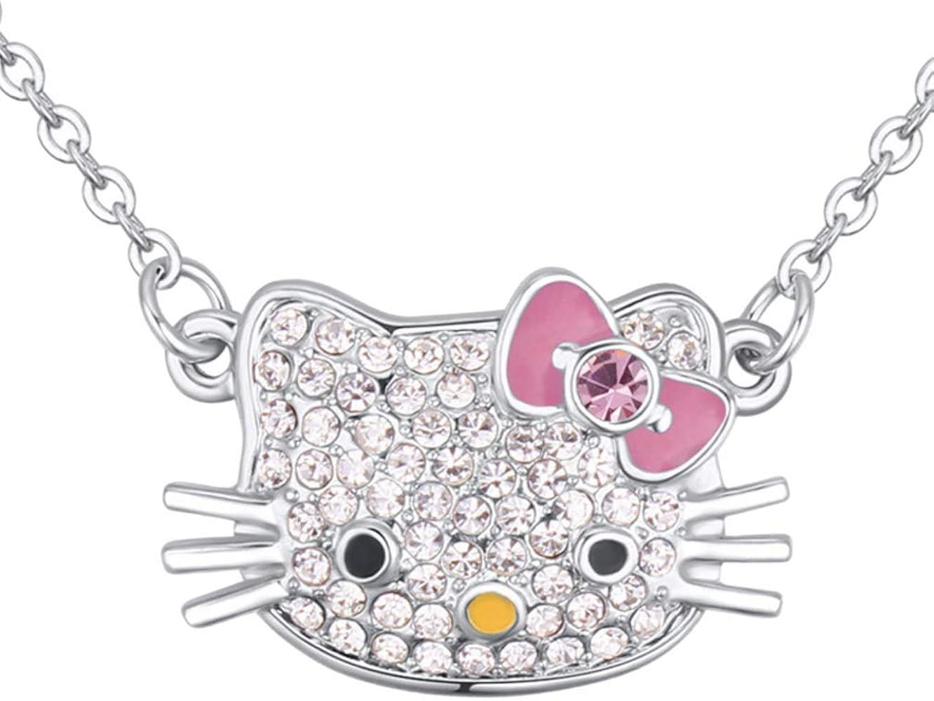White Gold Plated Bow Tie Hello Kitty Pendant with Multi-Color Cubic Zirconia Necklace Fashion Je... | Amazon (US)