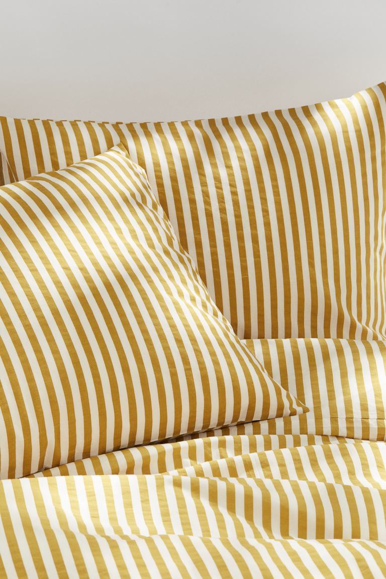 Cotton King/Queen Duvet Cover Set - Dark yellow/white - Home All | H&M US | H&M (US + CA)