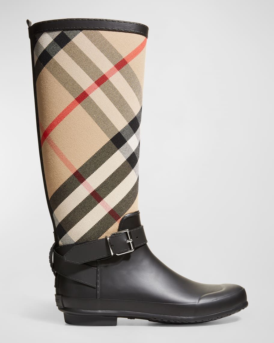 Burberry Simeon Vintage Check Moto Rain Boots | Neiman Marcus