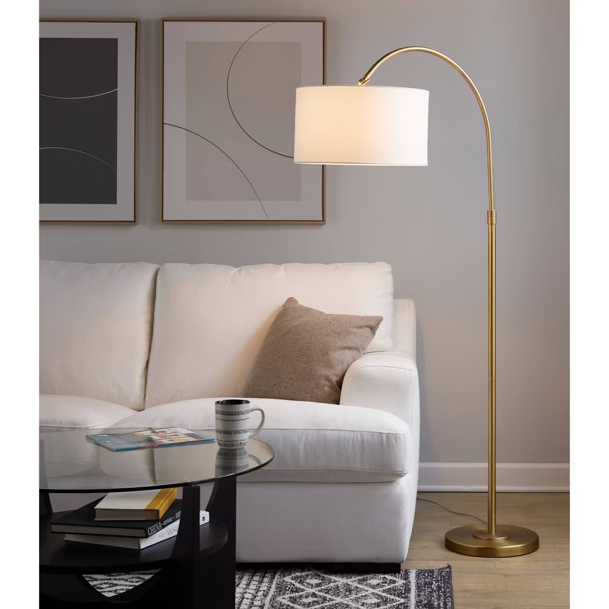 LumiSource Salon Reader 63" Contemporary Metal Floor Lamp Gold Metal with White Linen Shade | Target