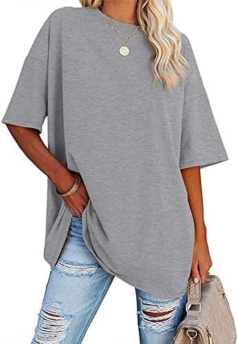 Fisoew Women's Oversized T Shirts Tees Half Sleeve Crew Neck Cotton Tunic Tops | Amazon (US)