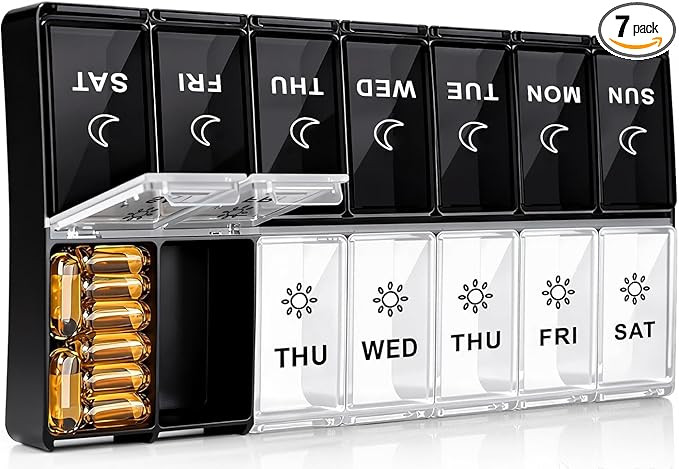 Mossime Weekly Pill Box 7-Day: Large Pill Boxes 7 Day 2 Times A Day Daily Pill Organiser with 14 ... | Amazon (UK)