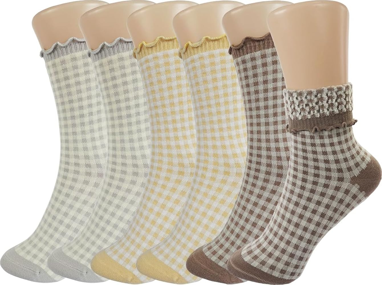 Amazon.com: BomKinta Checkered Ruffle Socks Women - Cute Plaid Frilly Sock - Casual Crew Cotton S... | Amazon (US)