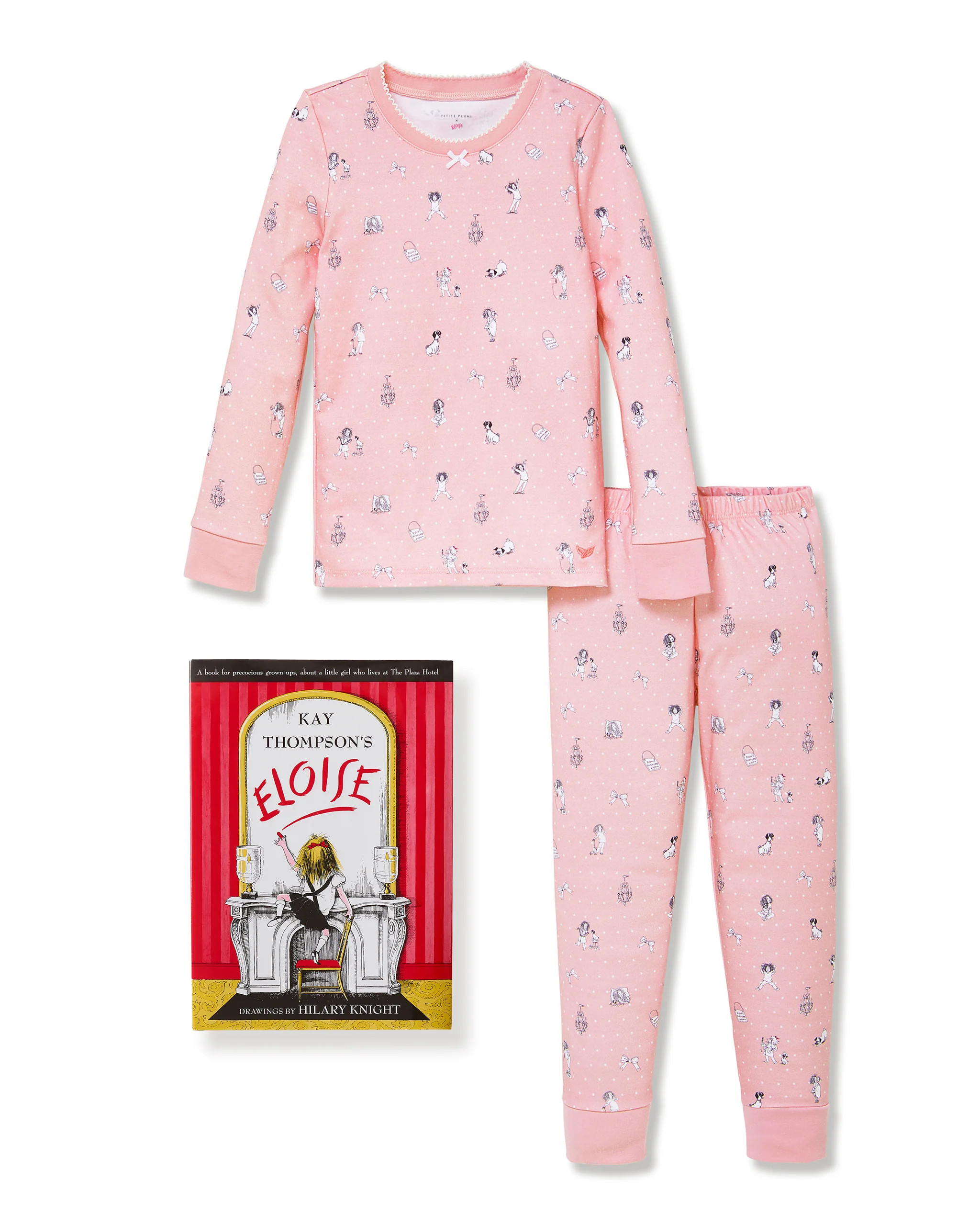 Petite Plume x Eloise Kid's Pima Snug Fit Pajama Set + Eloise Hardcover Children's Book | Petite Plume