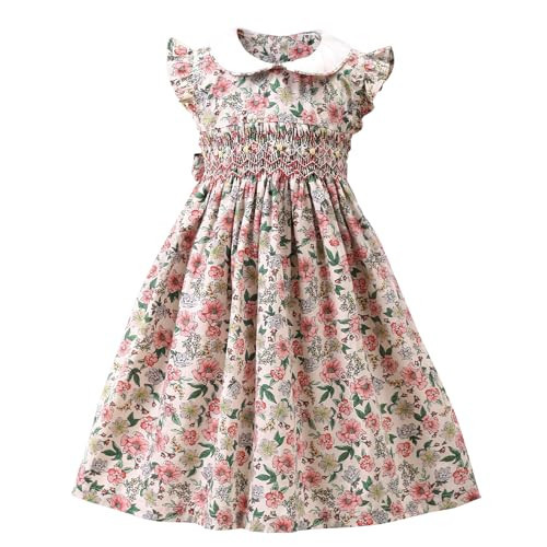 2T Dresses for Toddler Girls Vintage Baby Clothes Girl Pink Floral Tea Party Dress Flutter Sleeves Cotton Girl Birthday Dress Toddler Summer Outfits | Amazon (US)
