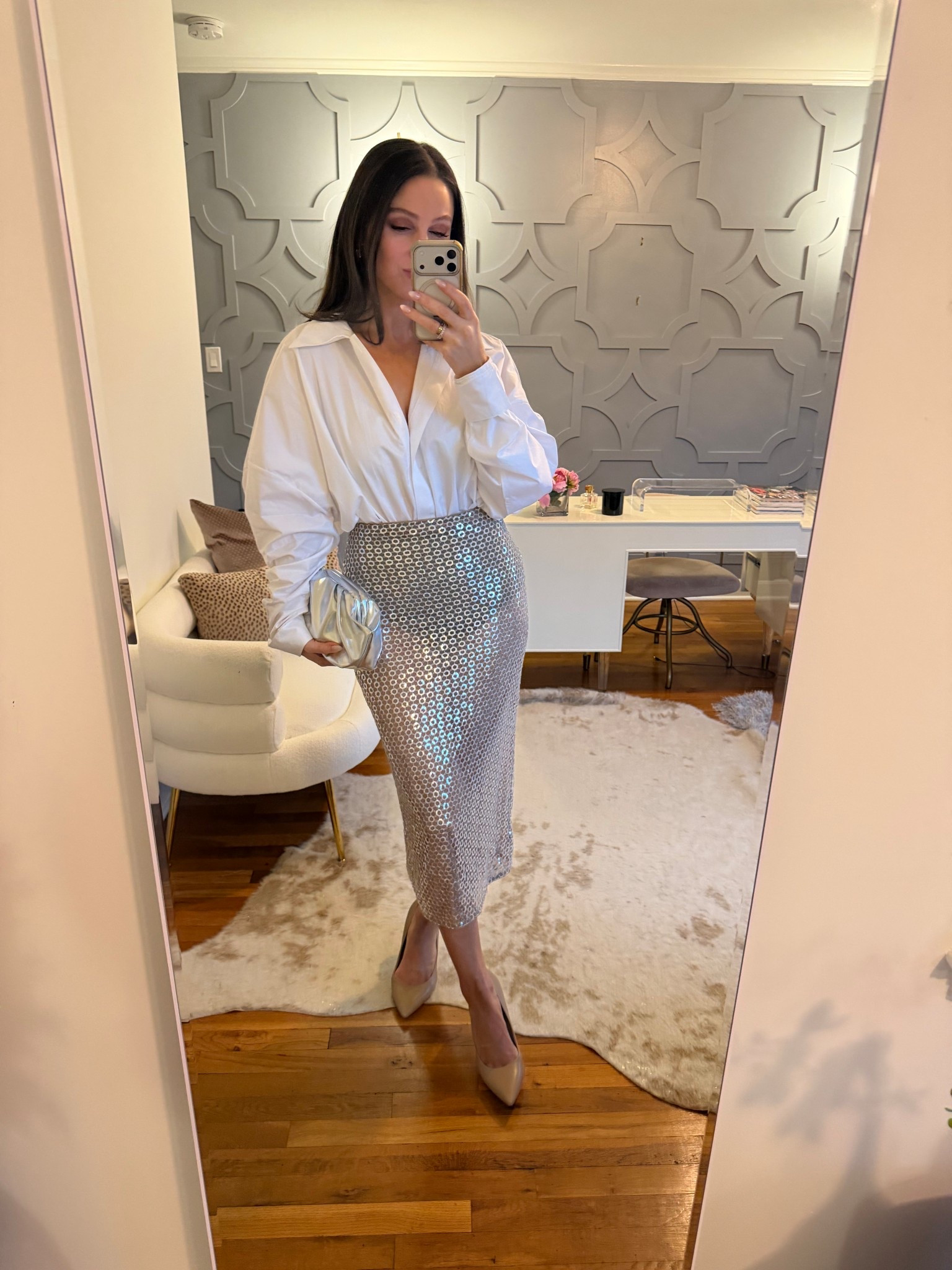 When the dress code is “casino chic” 🤍 After looking at this bodysuit for over a year I finally bit the bullet. And so happy I did. I’ll wear this over and over. I did my true size but you could size down. This skirt also amazing - built in “underwear” look and true to size! Pumps true to size, too  

#LTKootd #LTKOver40