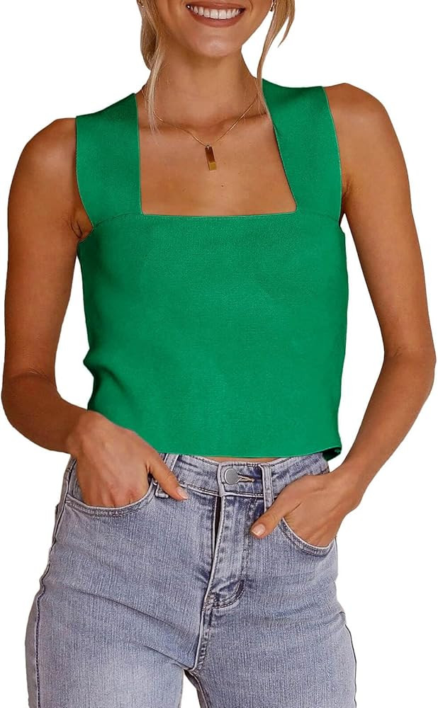 Zwurew Women's Knit Square Neck Tank Tops 2025 Summer Casual Sleeveless Sweater Fitted Shirts Tan... | Amazon (US)