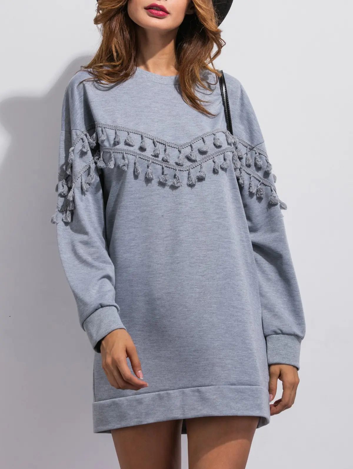 Tassel Long Sleeve Sweatshirt Dress | Rosegal US