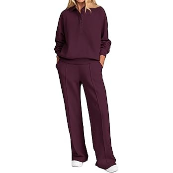 PRETTYGARDEN Women Fall 2 Piece Outfits Sweatsuits Quarter Button Long Sleeve Sweatshirt Wide Leg... | Amazon (US)