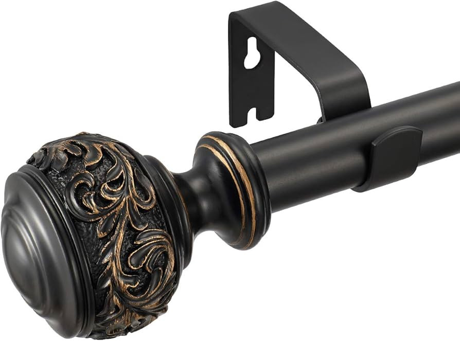 Decorative Window Curtain Rod 1-Inch Diameter with Modern Design Floral Carved Ball Finials, Drap... | Amazon (US)