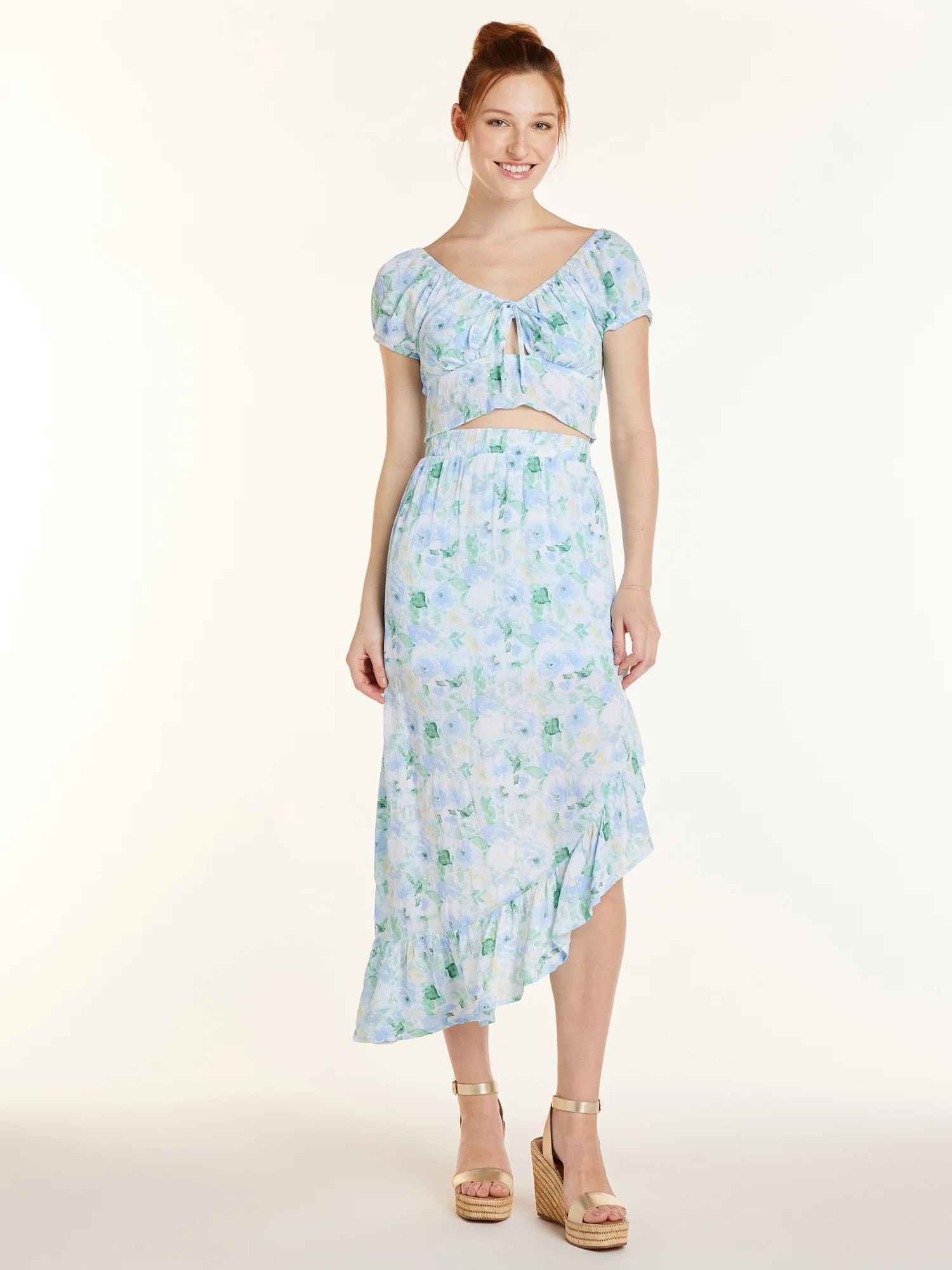 No Boundaries Juniors’ Floral Top and Skirt Set, 2-Piece, Sizes XS-XXXL | Walmart (US)