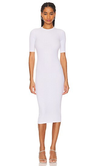 Silk Rib Half Sleeve Midi Dress in White | Revolve Clothing (Global)