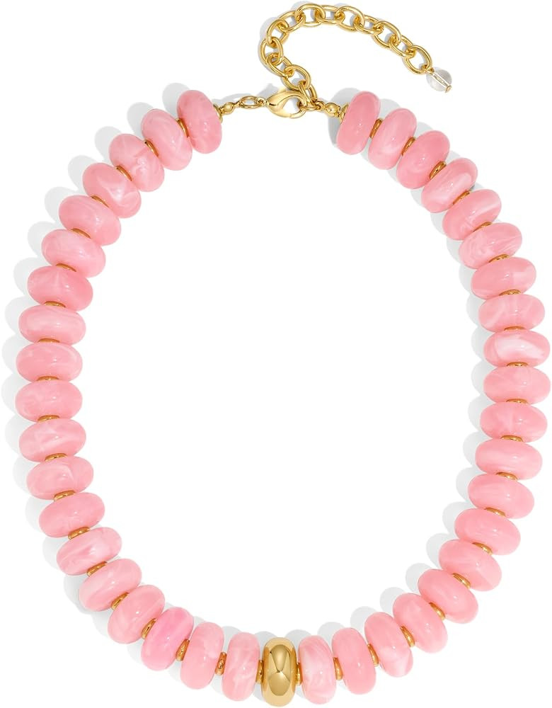 Chunky Colorful Choker Necklace for Women - Summer Beach Round Resin Beads Necklace, Trendy State... | Amazon (US)