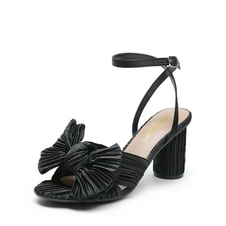 DREAM PAIRS Women's Bow Knot Heeled Sandals Low Chunky Heels Open Toe Ankle Strap Slingback Dress Shoes for Wedding Bridal Party | Walmart (US)