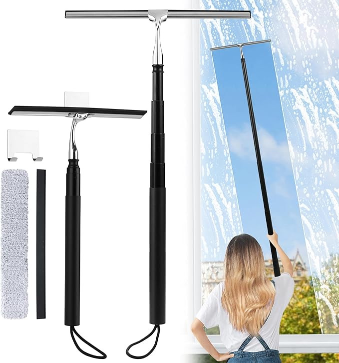 2 in 1 Window Squeegee, Shower Squeegee Window Cleaning Kit with Extension Pole Long Handle Squee... | Amazon (US)