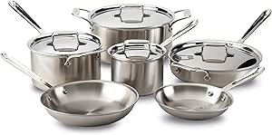All-Clad D5 5-Ply Brushed Stainless Steel Cookware (Set of 10 Piece) Induction Oven Broiler Safe ... | Amazon (US)