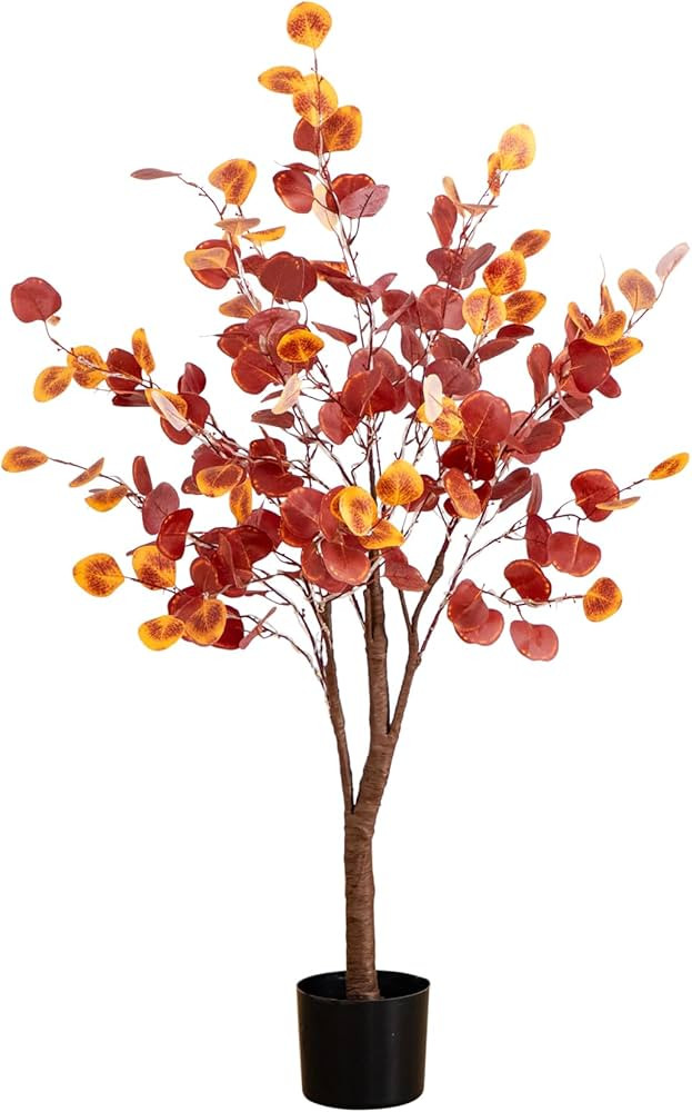 Nearly Natural 4-FT Pre-lit Artificial Autumn Eucalyptus Tree with 160 Warm White LED Lights, Fau... | Amazon (US)
