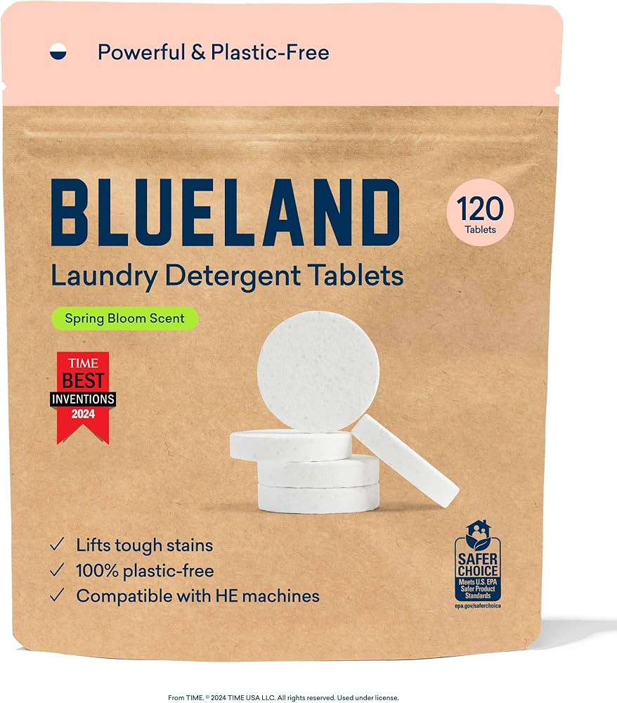 BLUELAND Laundry Detergent Tablets, 120 Count, Spring Bloom Scent, Plastic-Free Eco-Friendly Pods... | Amazon (US)