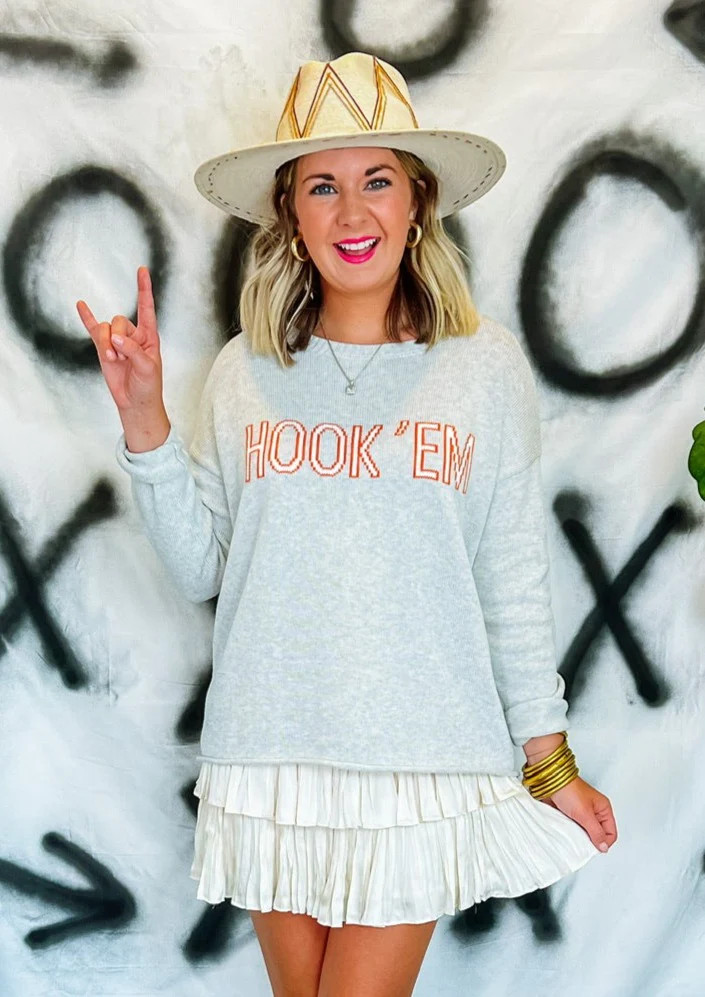 Hook Em' Sweater - Grey | Southern Roots