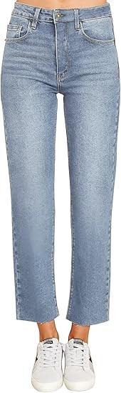 KDF Women's Cropped Straight Leg Jeans - High Waisted Jeans for Women 7/8 Length Denim Pants with... | Amazon (US)