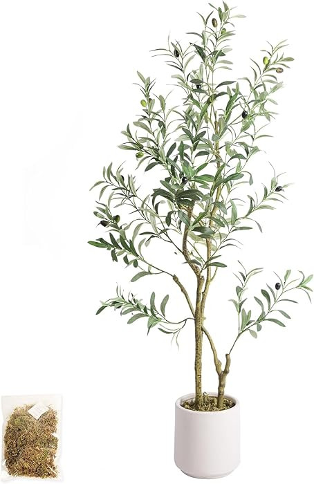 Artificial Fake Olive Tree 4FT Tall 1Pack with White Planter Faux Silk Olive Tree for Home Living... | Amazon (US)