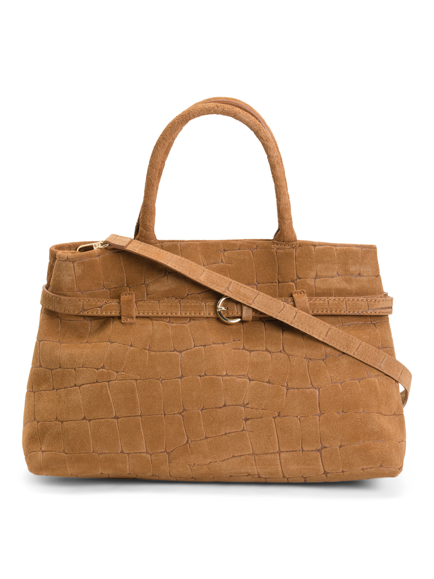 Made In Italy Suede Crocodile Belted Satchel | TJ Maxx