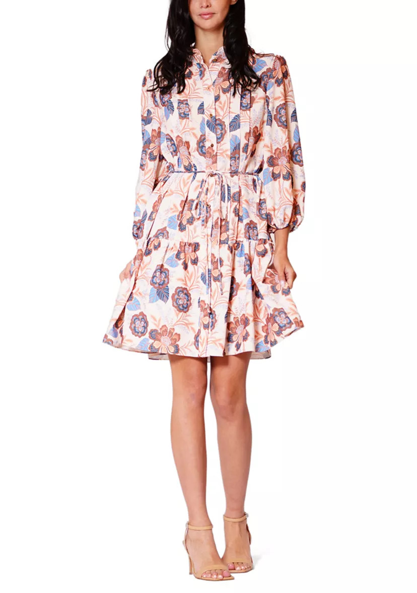 Women's Long Sleeve Printed Crepe Shirtdress | Belk