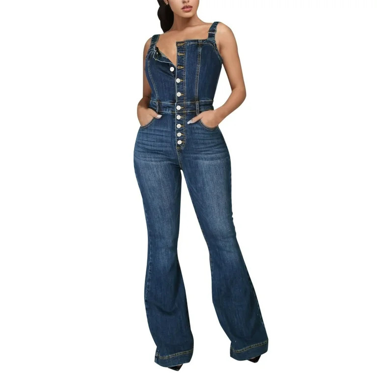 Jumpsuits for Women Fashion Casual Strappy Denim Wide Leg Pants Rompers for Women | Walmart (US)