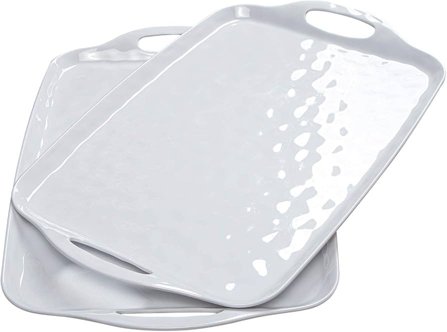 TP Serving Tray with Handles, Large Rectangle Melamine Serving Platter Set of 2, White (17” x 1... | Amazon (US)