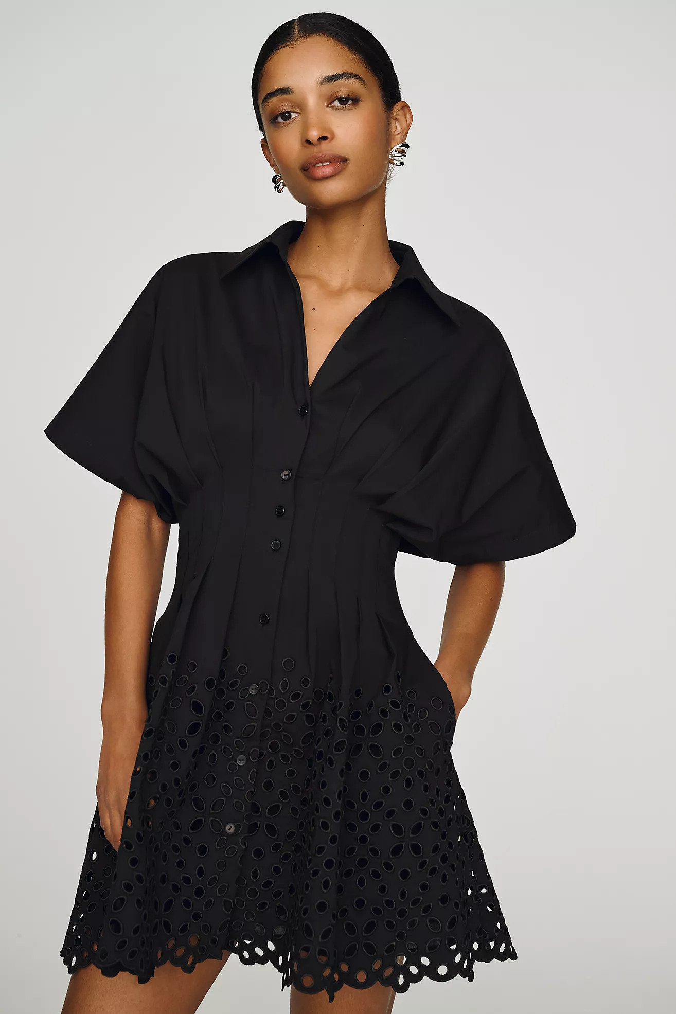 Tobie Eyelet Mini Shirt Dress by Exquise | Anthropologie (US)