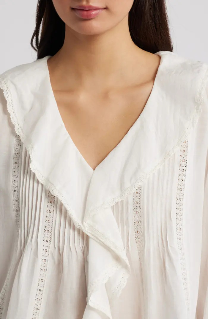 Lace Insert Ruffle Pintuck Long Sleeve Top | Nordstrom