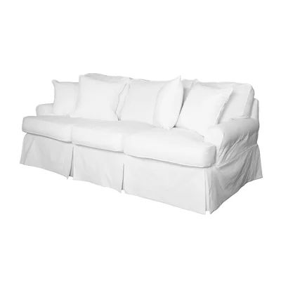 Rundle T-cushion Sofa Slipcover Beachcrest Home Size: 36" H x 85" W x 39" D, Color: Warm White | Wayfair North America