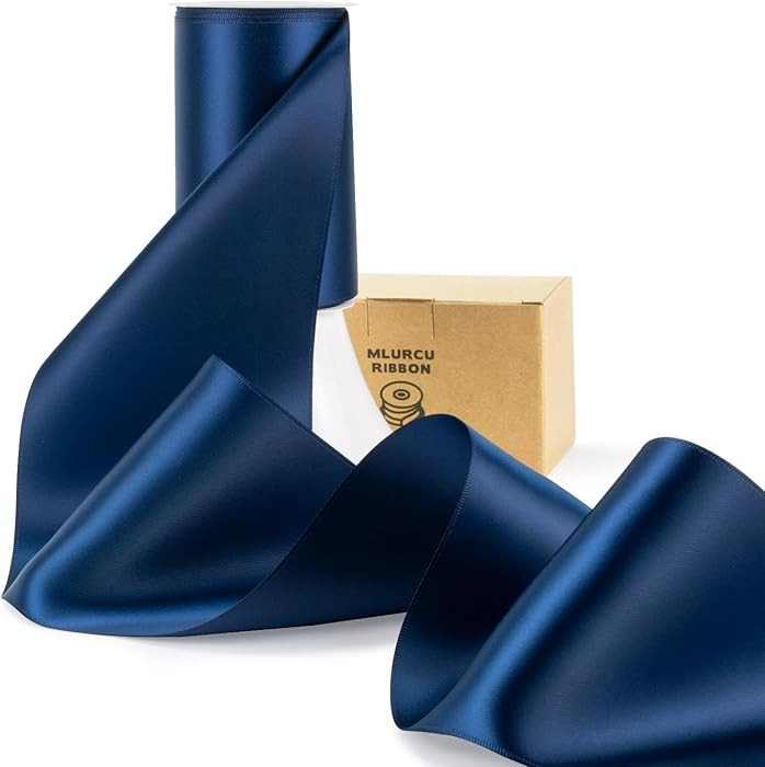 Navy Blue Satin Ribbon 4 Inch Wide Double Faced Thick Polyester Silk Fabric Large Navy Blue Ribbo... | Amazon (US)
