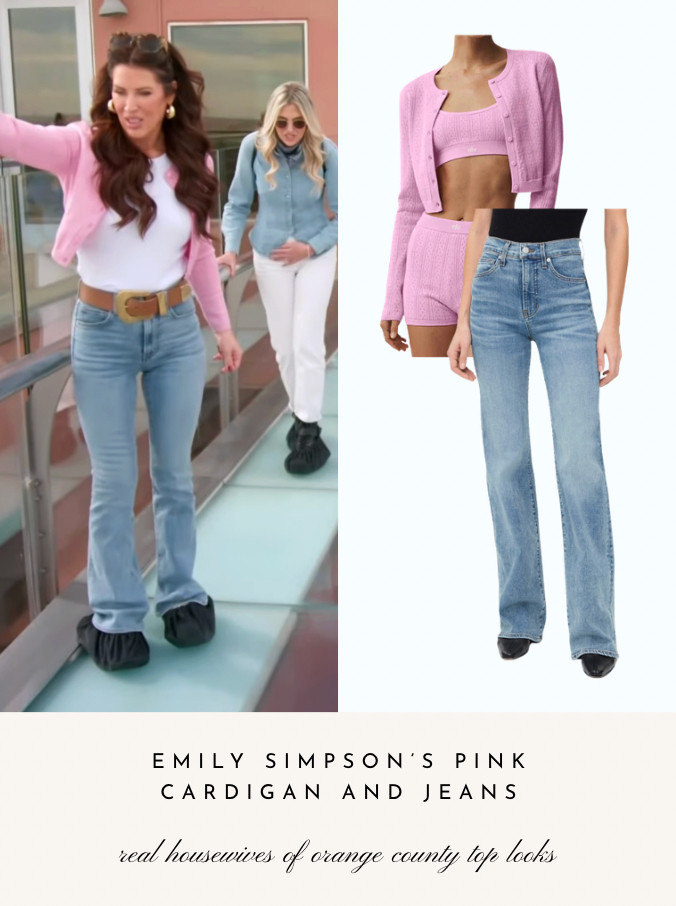 Emily Simpson's Pink Cardigan and Jeans 

 