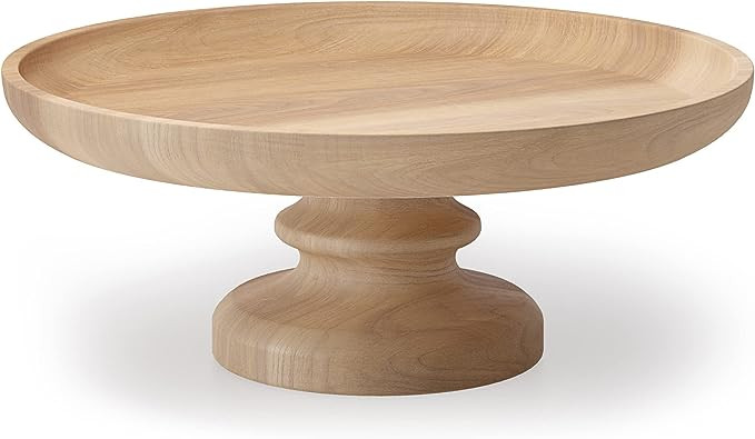 Modern Market Pedestal Tray Decor, Round Decorative Tray, Rustic Farmhouse Centerpiece Wood Tray,... | Amazon (US)