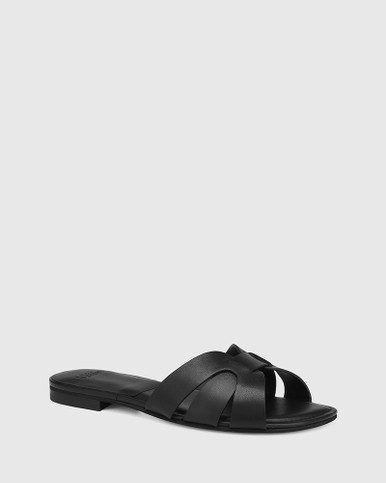 Caroline Black Leather Flat Sandal | Wittner