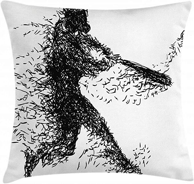 Ambesonne Black and White Throw Pillow Cushion Cover, Abstract Illustration of a Baseball Player ... | Amazon (US)