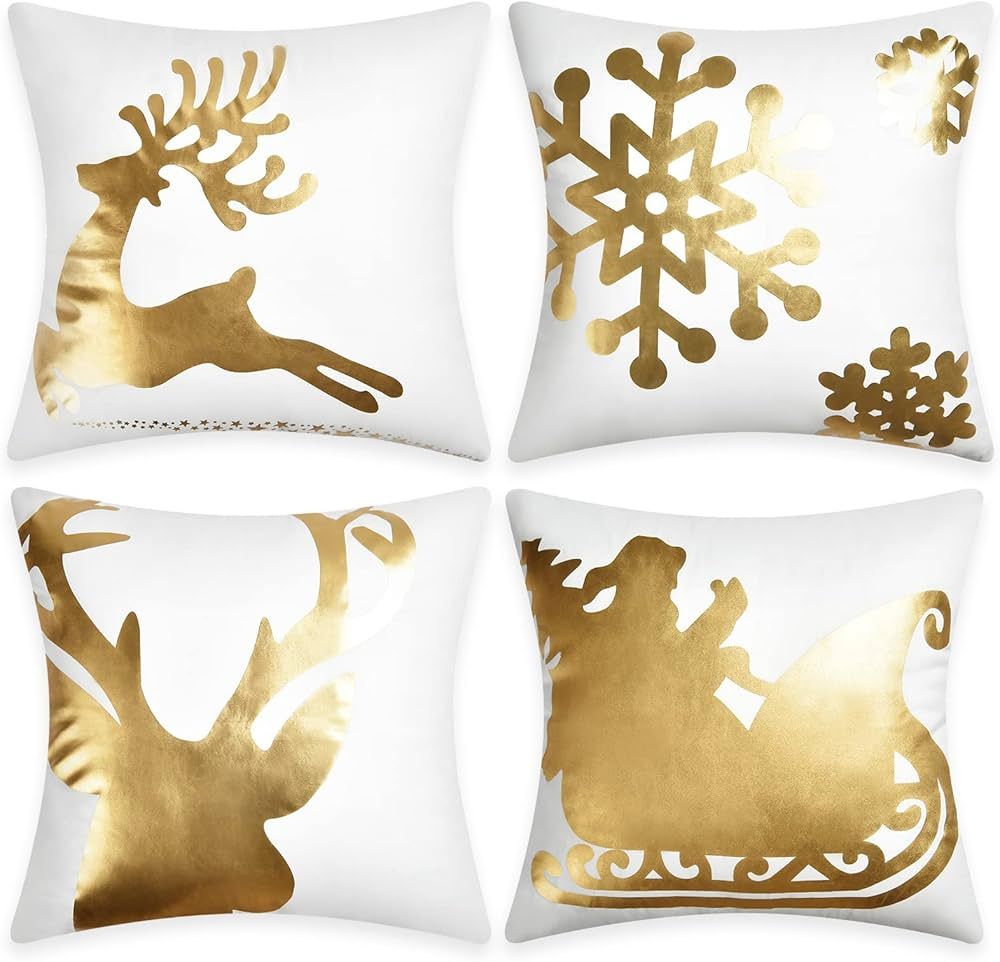 Bronzing Christmas Pillow Cover Merry Christmas Throw Pillow Case Elk and Snowflakes Throw Pillow... | Amazon (US)