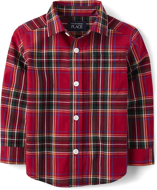 The Children's Place Baby Boys' and Toddler Poplin Long Sleeve Button Down Shirt | Amazon (US)