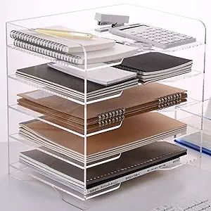 SANRUI Paper Letter Tray Organizer 5 Tier Acrylic Desk File Organizer with Bottom Handle, Paper S... | Amazon (US)