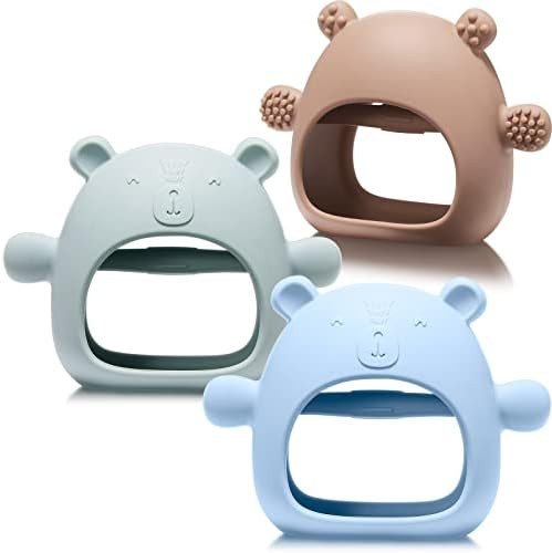 3 Packs Bear Baby Teething Toy Silicone Teething Toys for Babies 3+ Months Anti Dropping Wrist Ha... | Amazon (US)
