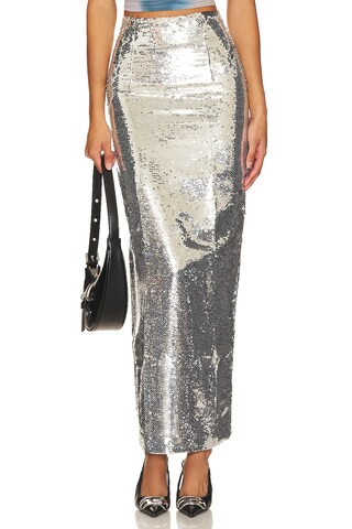 Pailette Maxi Skirt in Silver | Revolve Clothing (Global)