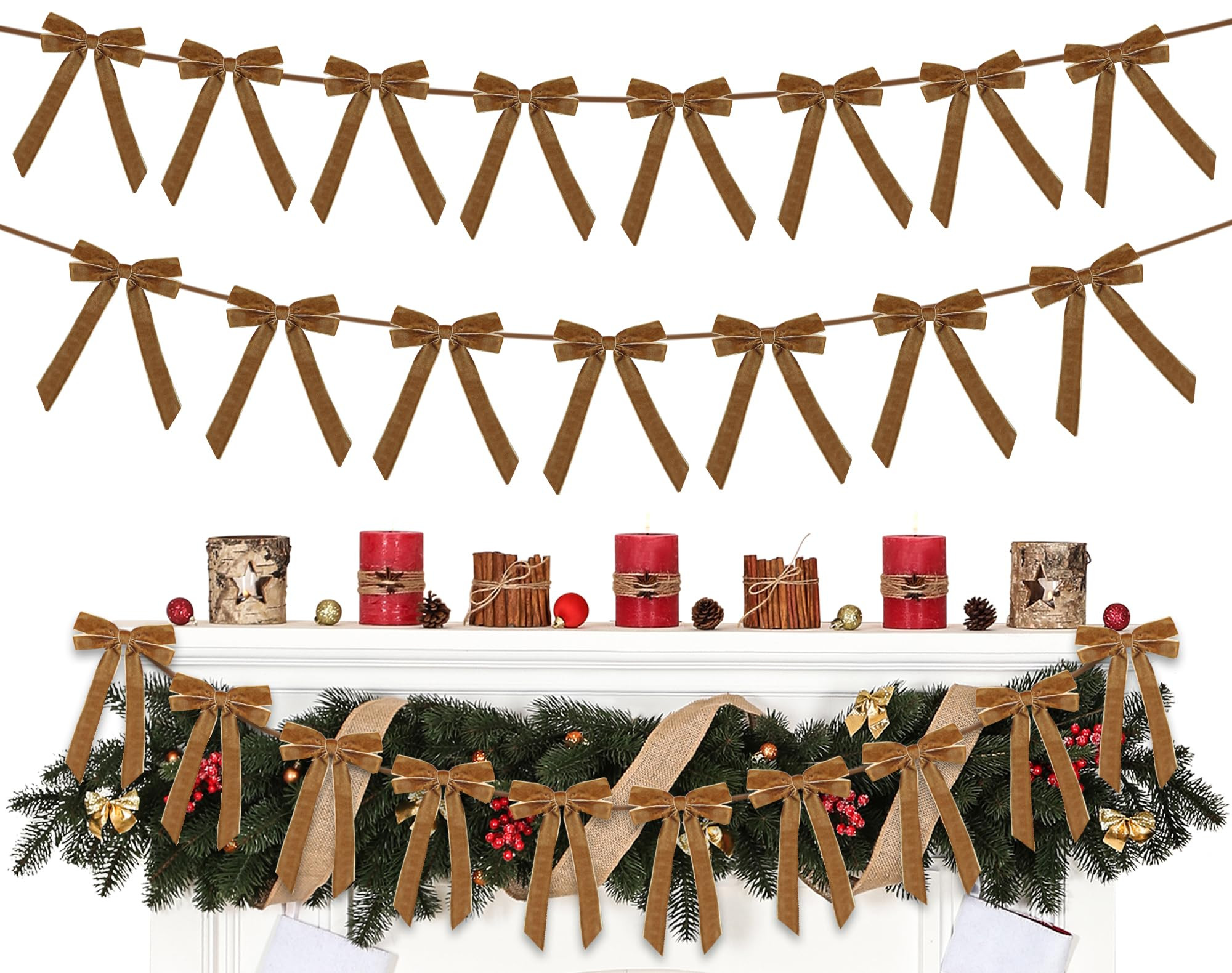 Christmas Velvet Bows Garland, 10ft Pre-Strung Christmas Garland Banner with 15 Bows, Indoor Vint... | Amazon (US)