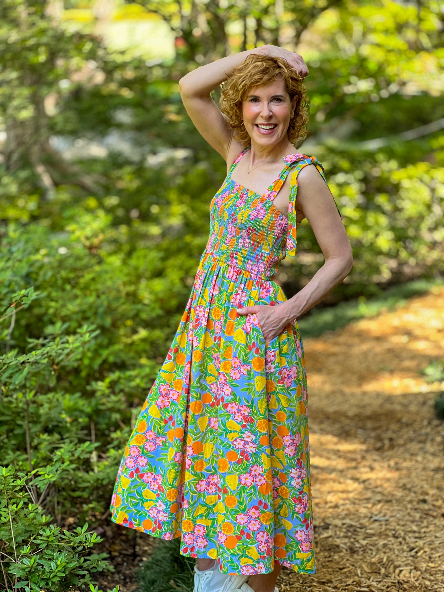 This beautiful floral summer dress has a smocked bodice and shoulder ties (so the fit can easily be adjusted!). It’s a mid calf length and fits TTS. Wearing my normal XS.

It’s up to 30% off right now in the tiered discount sale at Avara.

#LTKSaleAlert #LTKSeasonal #LTKSummerSales