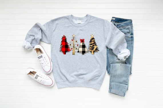 christmas shirt for woman, Cheetah Christmas Shirt, Buffalo Plaid Christmas Shirt, Womens Christm... | Etsy (US)