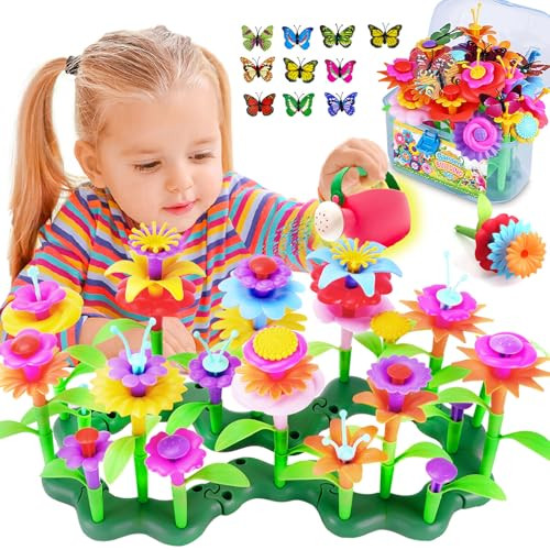 FUNZBO 109pcs Flower Garden Building Toy Set - Spring Toys for 3 4 5 6 7 Years Old Girl, STEM Montessori Educational Toy for Kid Toddler, Sorting & Stacking Building Block Birthday Gift for Girls | Amazon (US)